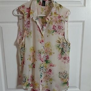 Floral Sleeveless Blouse Sheer